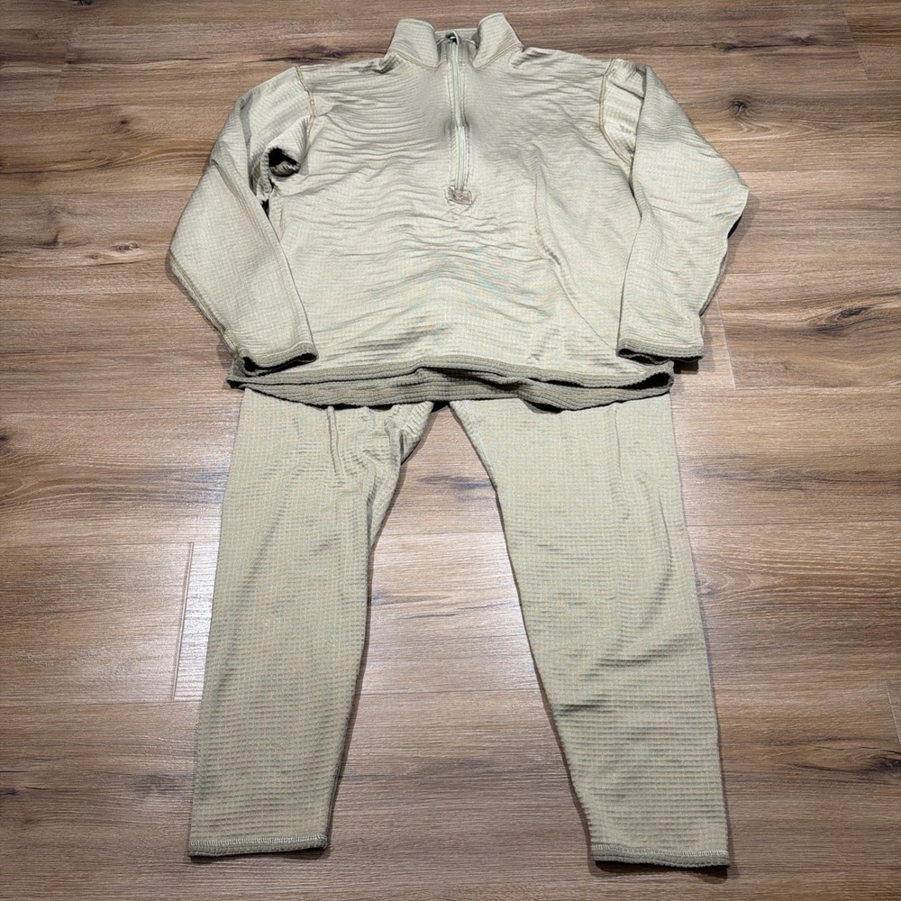 Gen III US Cold Weather Mid Weight Set Shirt & Pants Mens Large Tan Waffle Grid